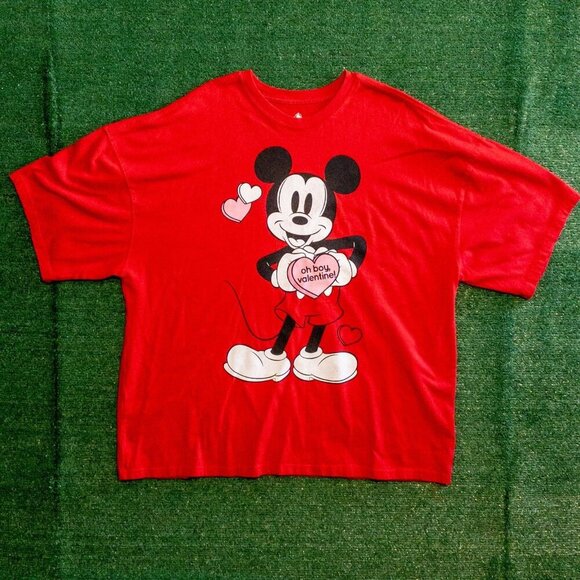 DISNEY PARKS MICKEY MOUSE VALENTINES DAY OH BOY MENS SHIRT RED SIZE XXL - Picture 1 of 5